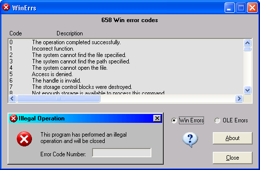 Win Errors Window