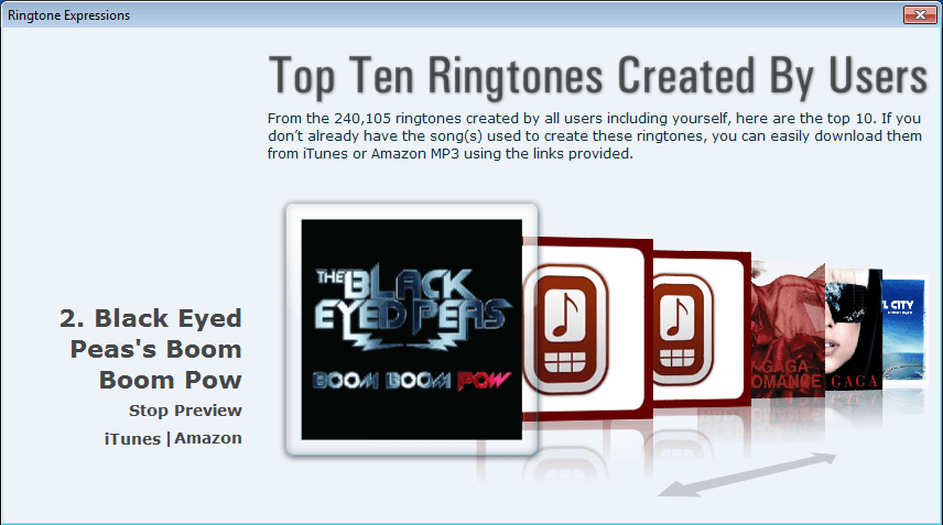 Top ten ringtones window