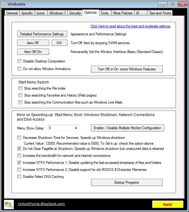 Optimization Tweaks