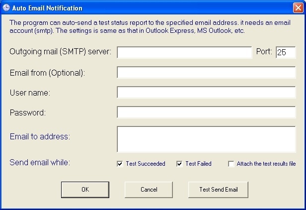 E-mail configuration window for auto response