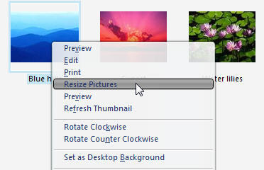 Image Resizer Powertoy for Windows XP 1.0 in Context Menu