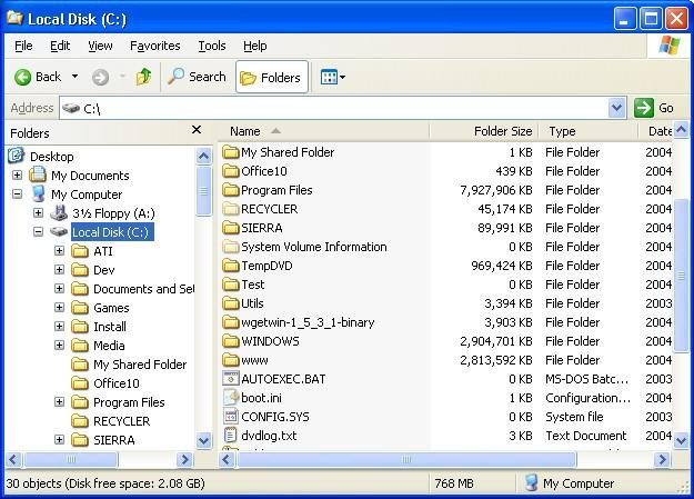 The Folder Size Column on Windows 2000 / XP