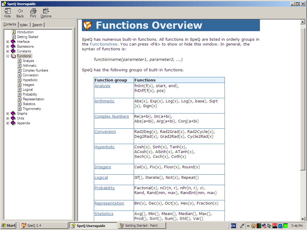 Function Overview Window