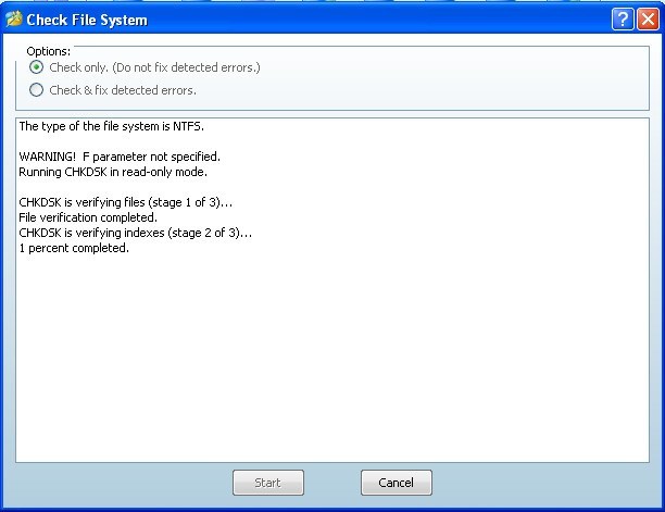 Check file system window