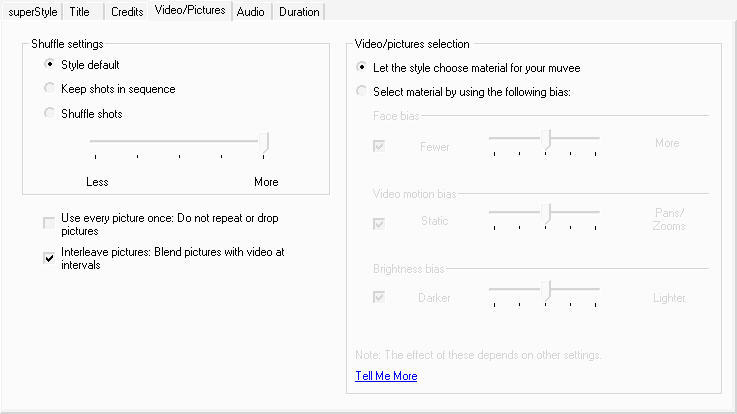 Advanced Videos/Picture Settings