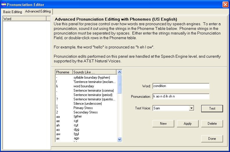 Pronunciation editor