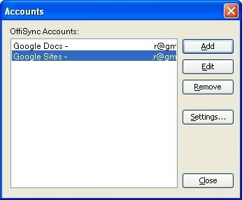 Accounts dialog