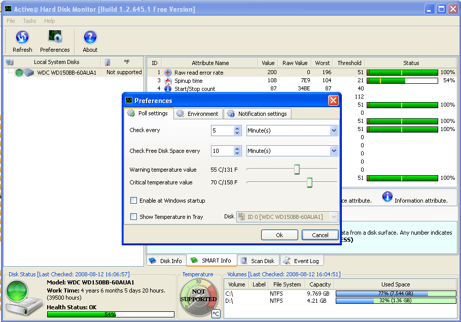 Active Hard Disk Monitor preferences