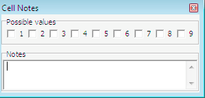 Cell notes window