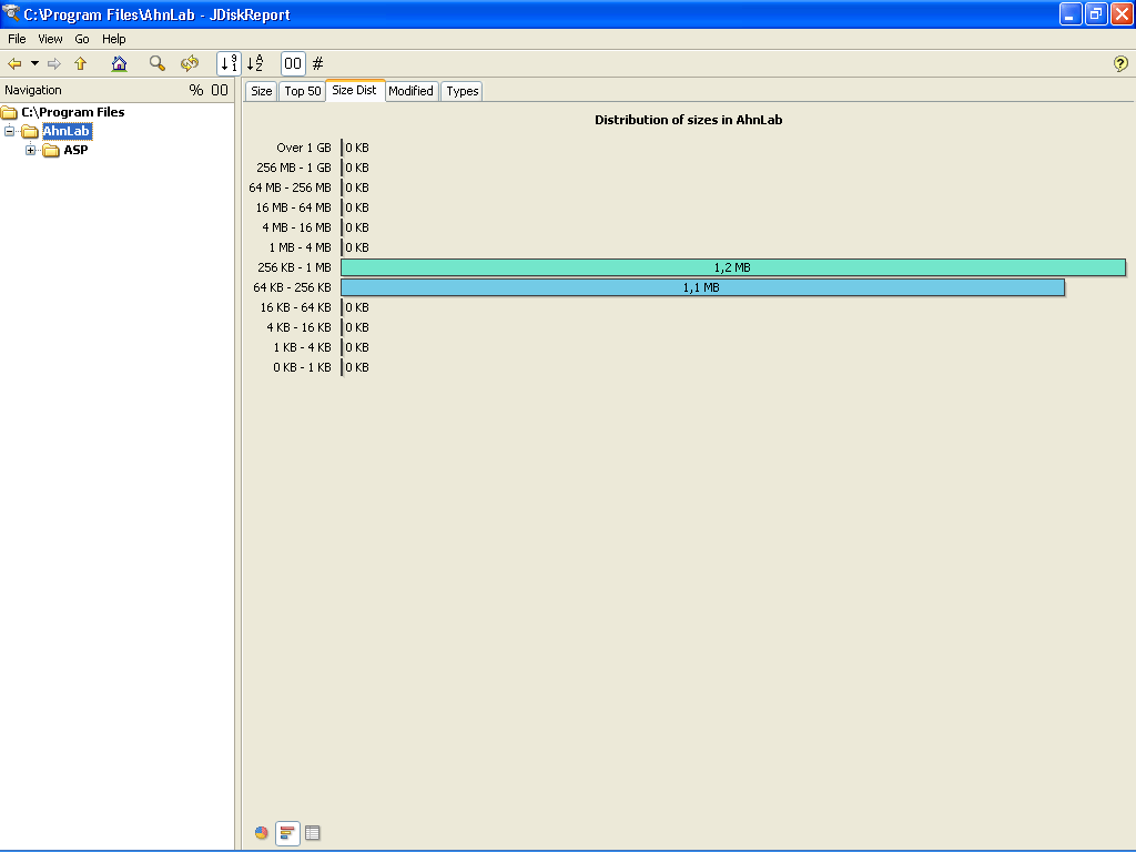 JDiskReport scan results size distribution