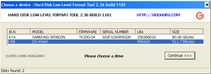 Select the disk to be formatted