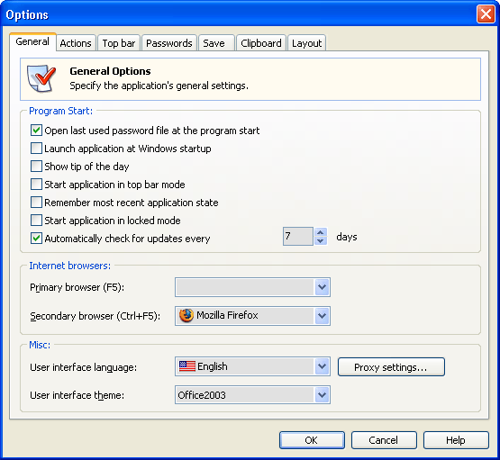 Options Window