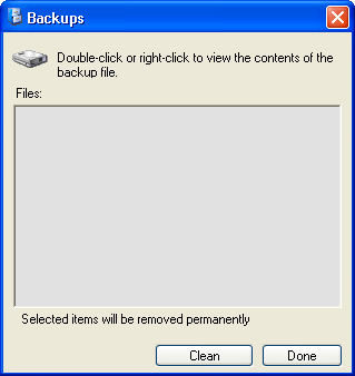 Backups Window