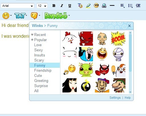 Emoticons on Yahoo mail