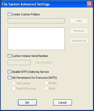 File System Advanced Settings Window