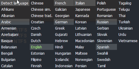 Languages window