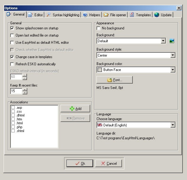 Options dialog