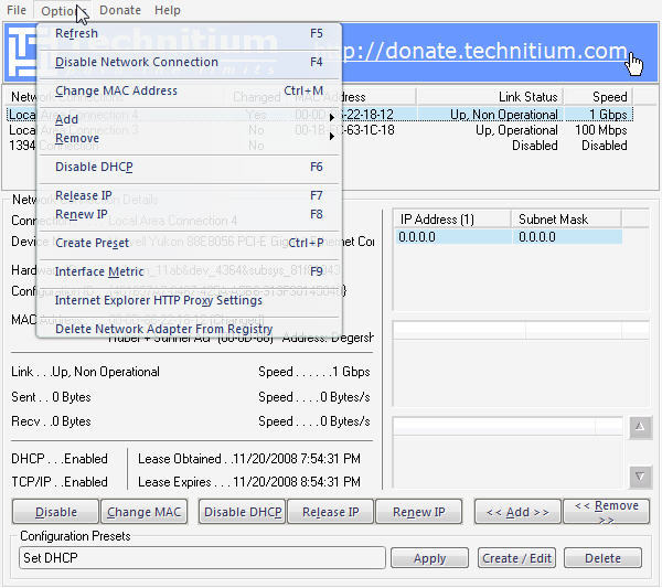 Technitium MAC Address Changer 5.0 Advanced Options