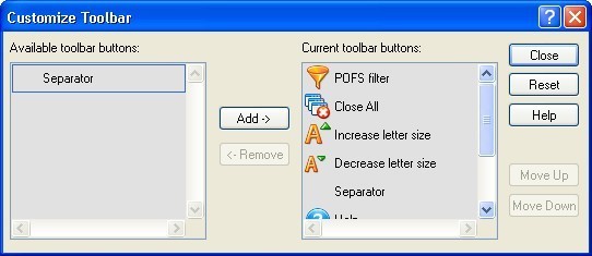 Customize User Toolbar Panel Window