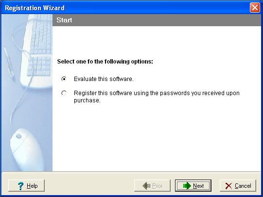 Registration Wizard (First Screen)