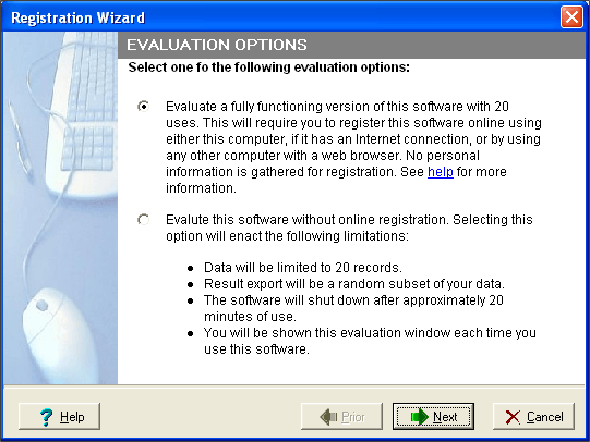 Registration Wizard (Second Screen)