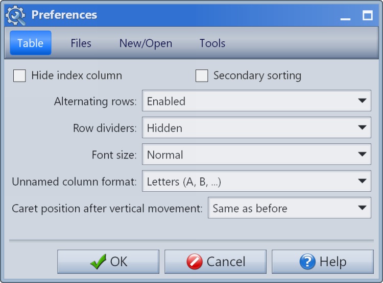 Preferences-Table