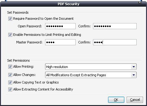 Setting PDF security