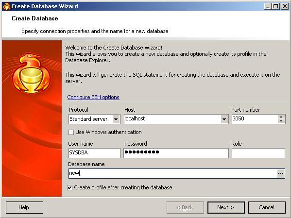 Create database wizard