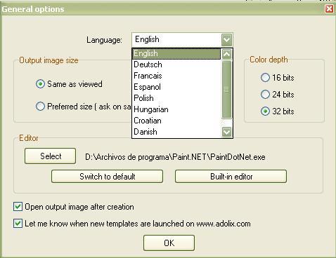 Options dialog