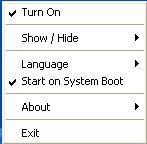 System tray menu