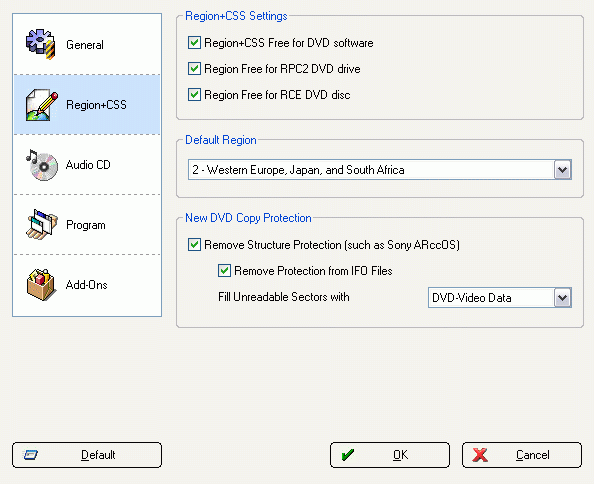 Region settings