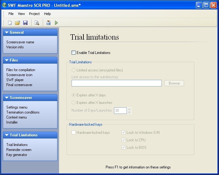 Trial Limitations Screen