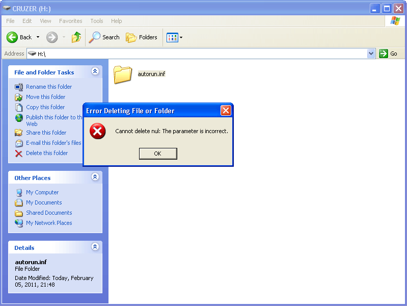 This folder protecs your drive from autorun viruses. It can't be erased through graphic interface.