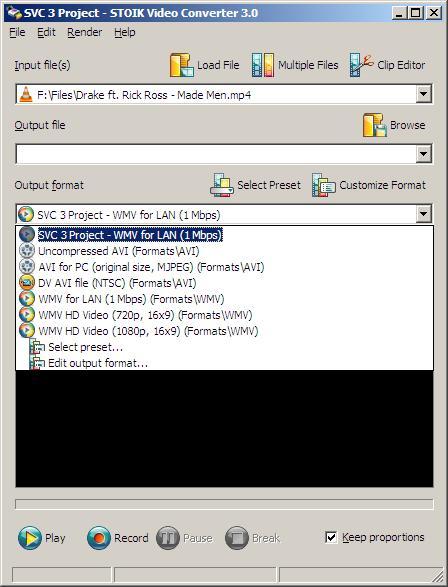 Source File and Output Format Selection