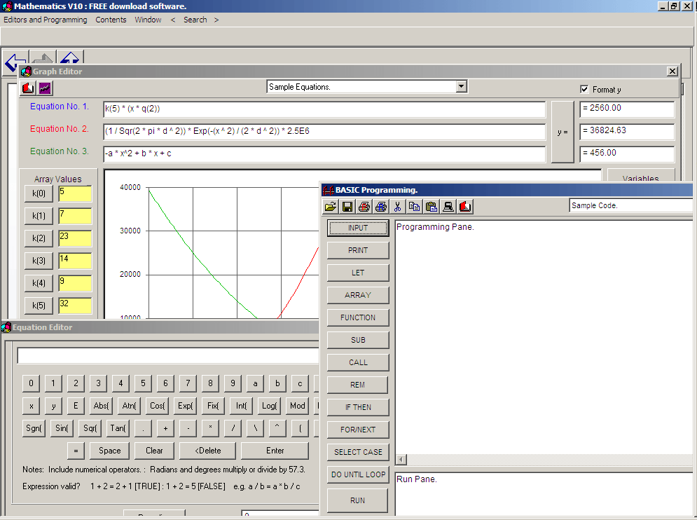 Math V10 Graph_Equation_BASIC Editor Windows (Overlapping)