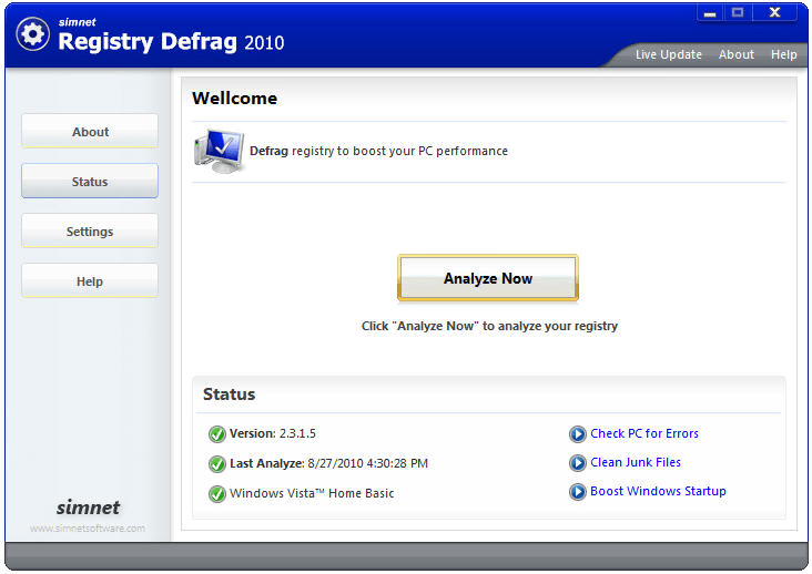 Simnet Registry Defrag 2010