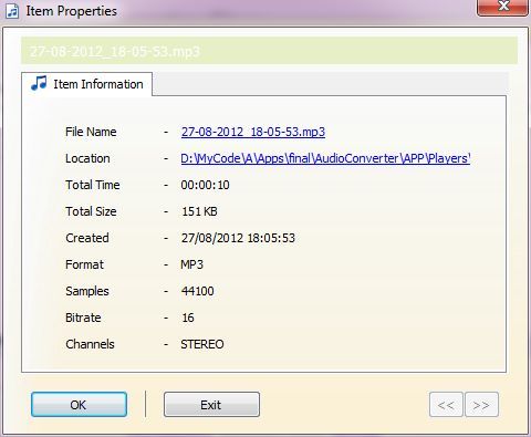 Recorded file properties