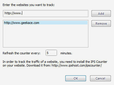 IPS Website Counter Options Window