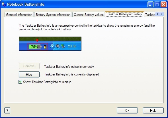Taskbar BatteryInfo Setup