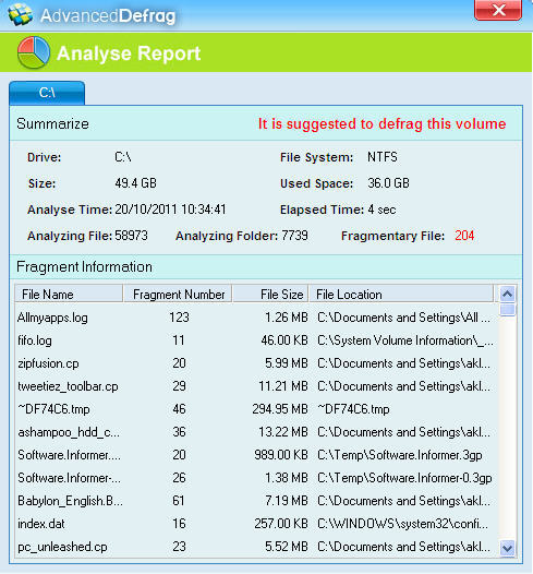 Analysis Report Window