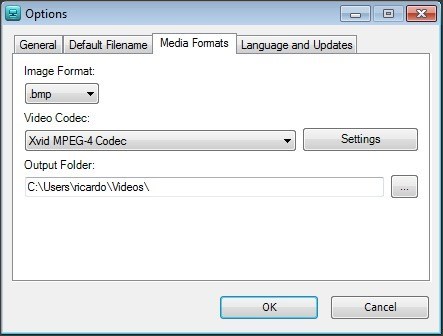 Options Window - Media Format Tab