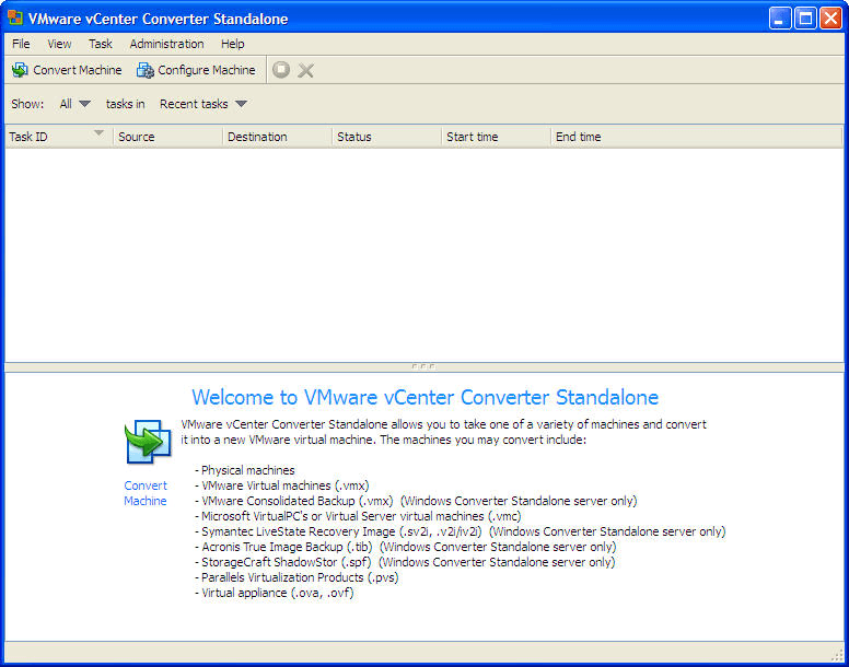 VMware vCenter Converter Standalone Main Panel