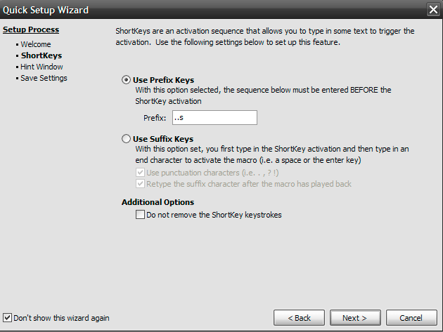 ShortKeys configuration