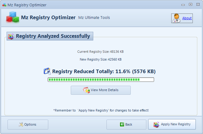 The Registry Optimizer cleans and defragments the registry.