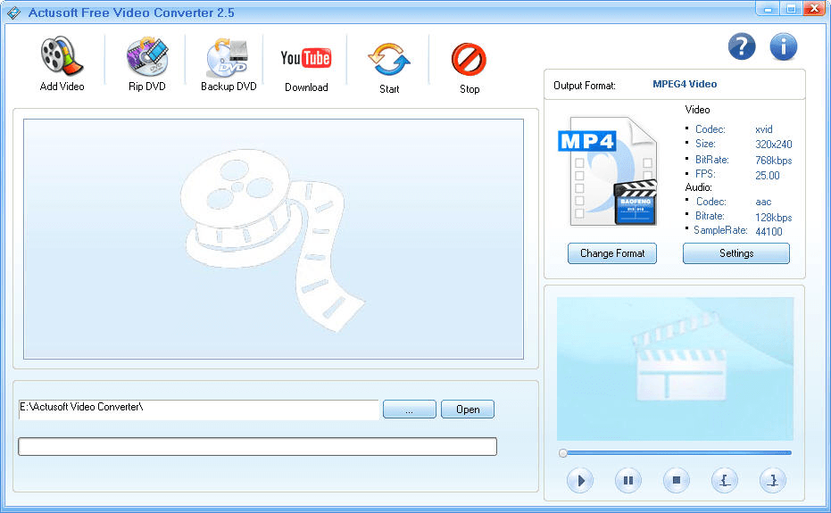Actusoft Free Video Converter screenshot
