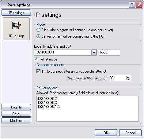 IP Settings screen