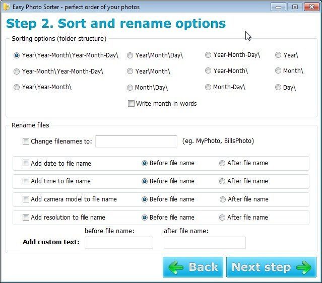 Sort and Rename Options