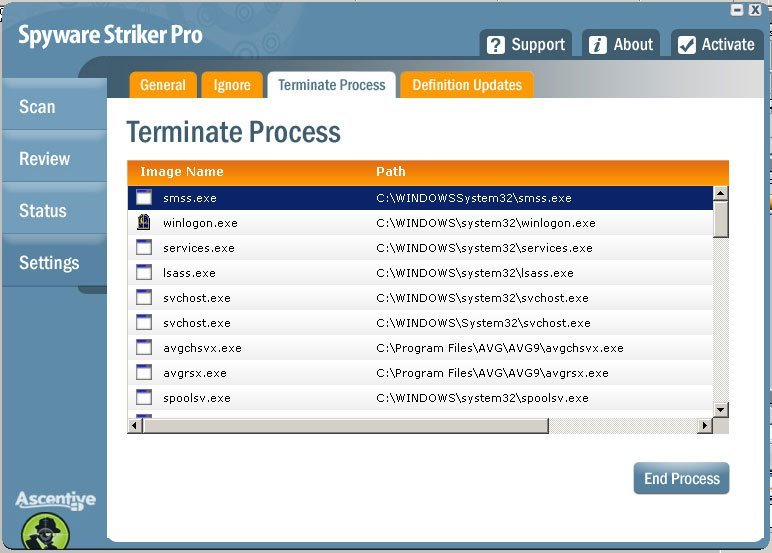 Terminate Process Settings