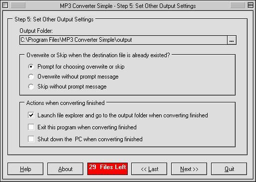 Other output settings and options