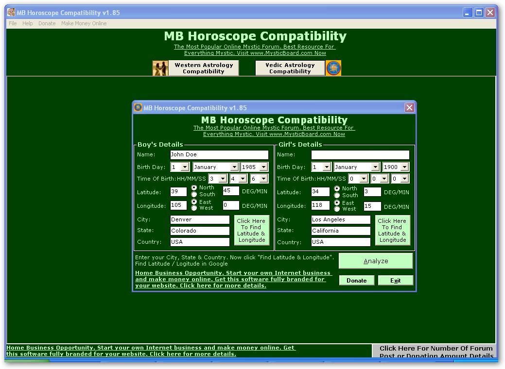 Horoscope Compatibility-Main window